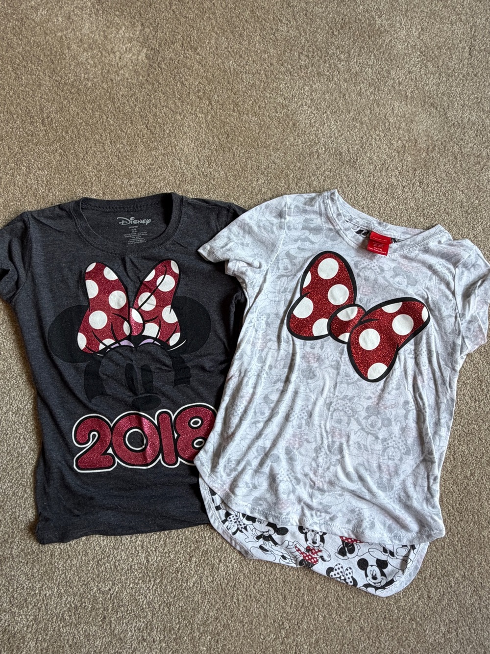 Pair of Disney Minnie Mouse Polka Dot Bow Tees - Gray & White
